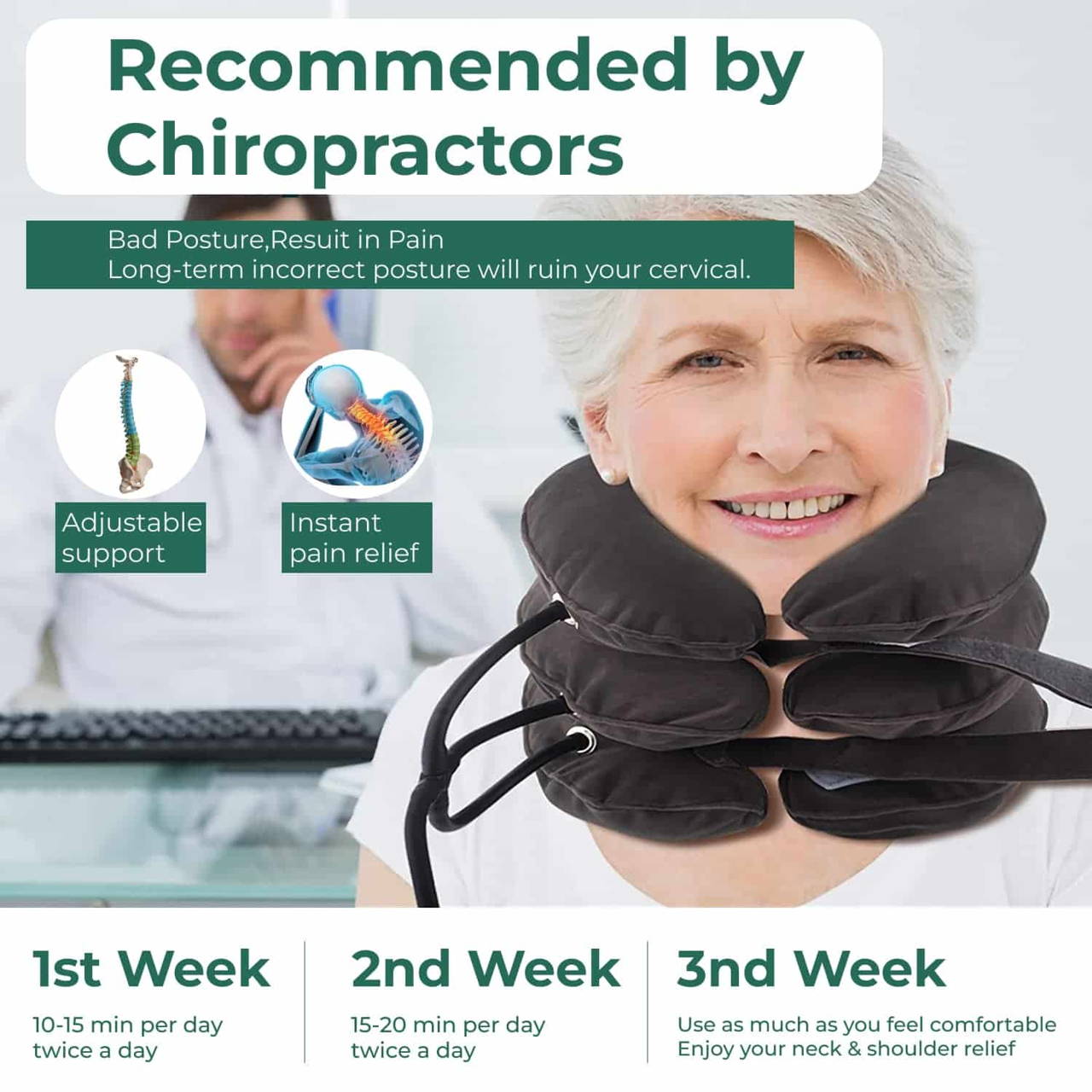 PhyHealth™ Neck Stretcher Inflatable Neck Stretcher for Instant Pain